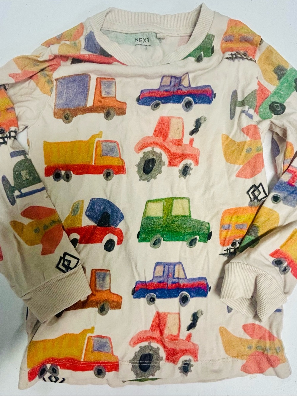 next Cream Long-Sleeve Top with Multicolor Vehicle Print, size 5T-6T